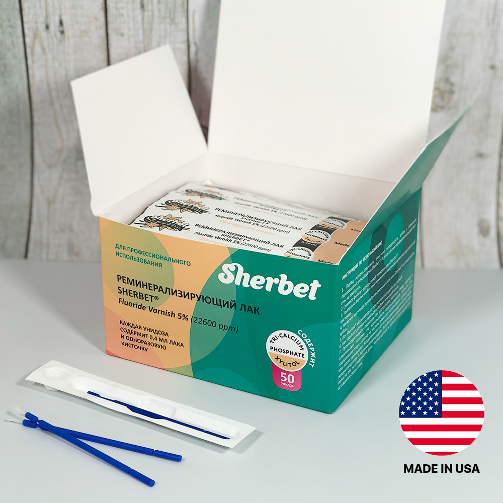 Remineralizing Fluoride Varnish Sherbet 5% 22600 ppm, Peppermint Flavor, 50 Unit-Doses
