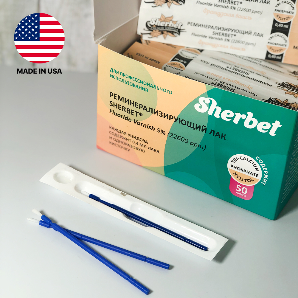Remineralizing Fluoride Varnish Sherbet 5% 22600 ppm, Peppermint Flavor, 50 Unit-Doses