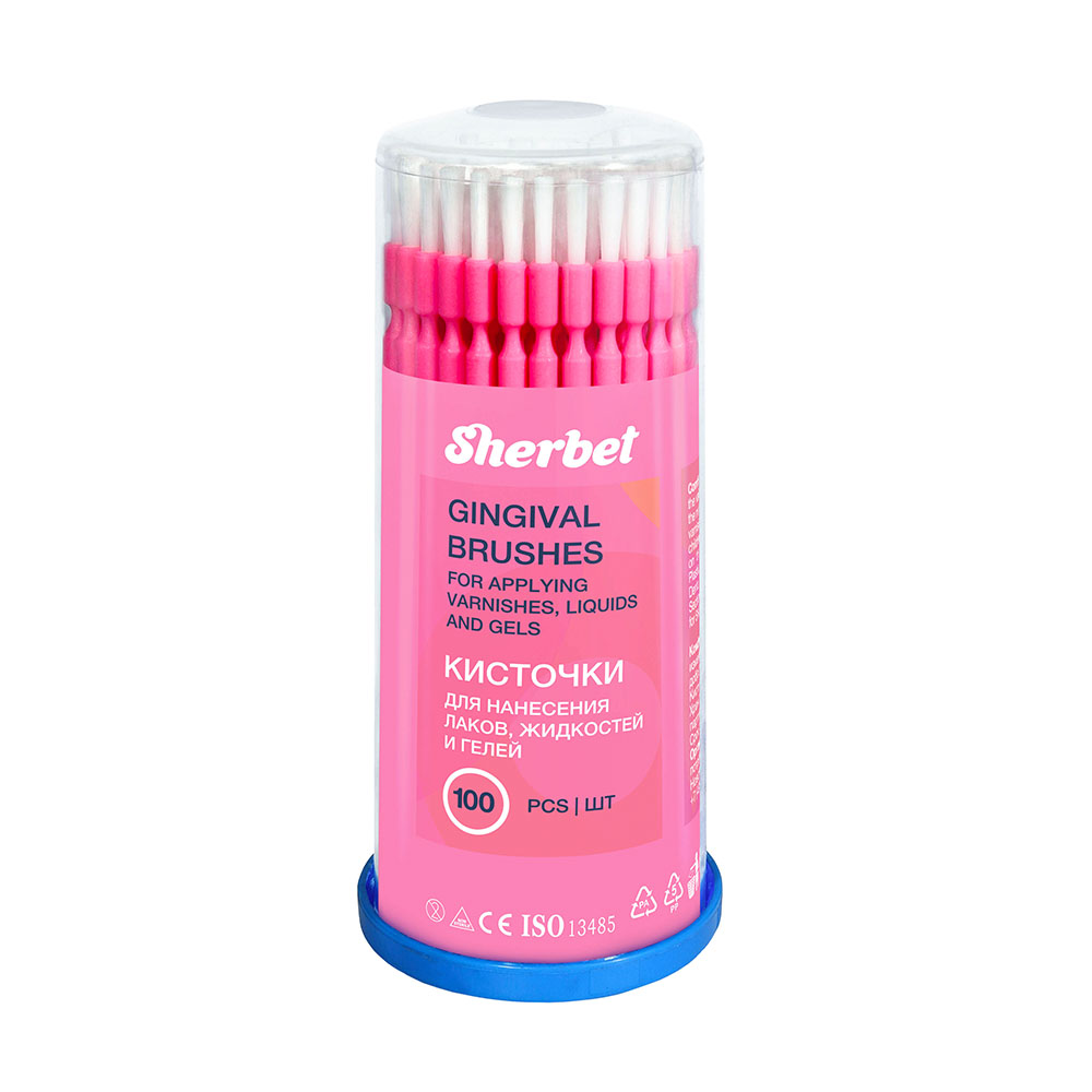 Sherbet Application Brushes for Teeth, Pink, Tube of 100 pcs.