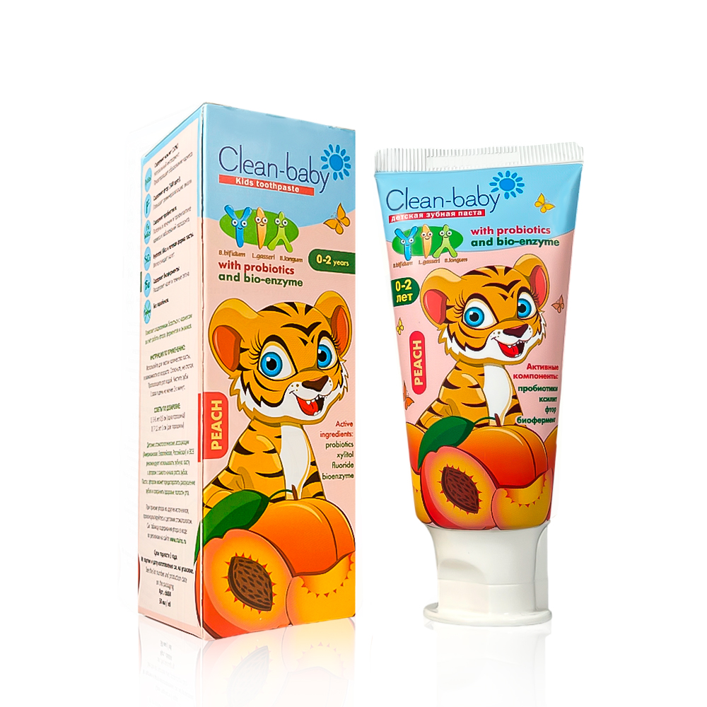 Children's toothpaste Clean-baby Peach 0-2 years, 50 ml + Gift (children's oral wipe FAZZET Organic)