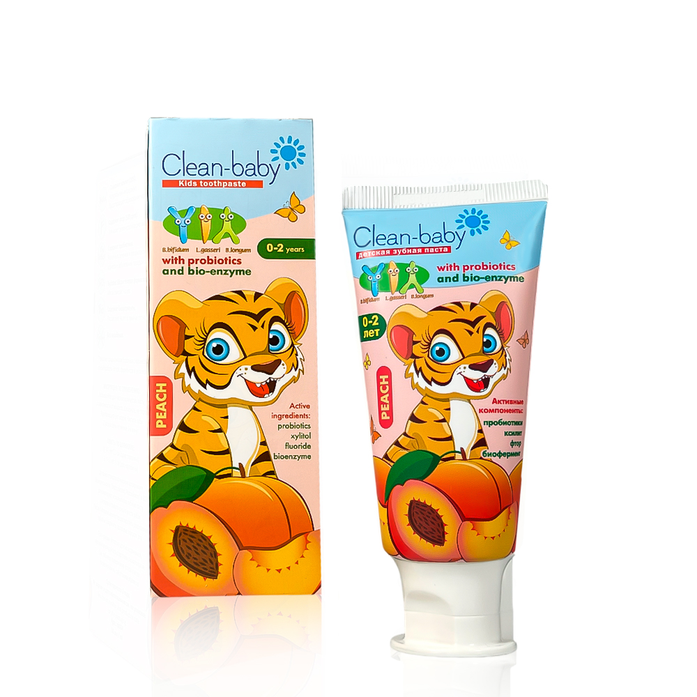 Children's toothpaste Clean-baby Peach 0-2 years, 50 ml + Gift (children's oral wipe FAZZET Organic)