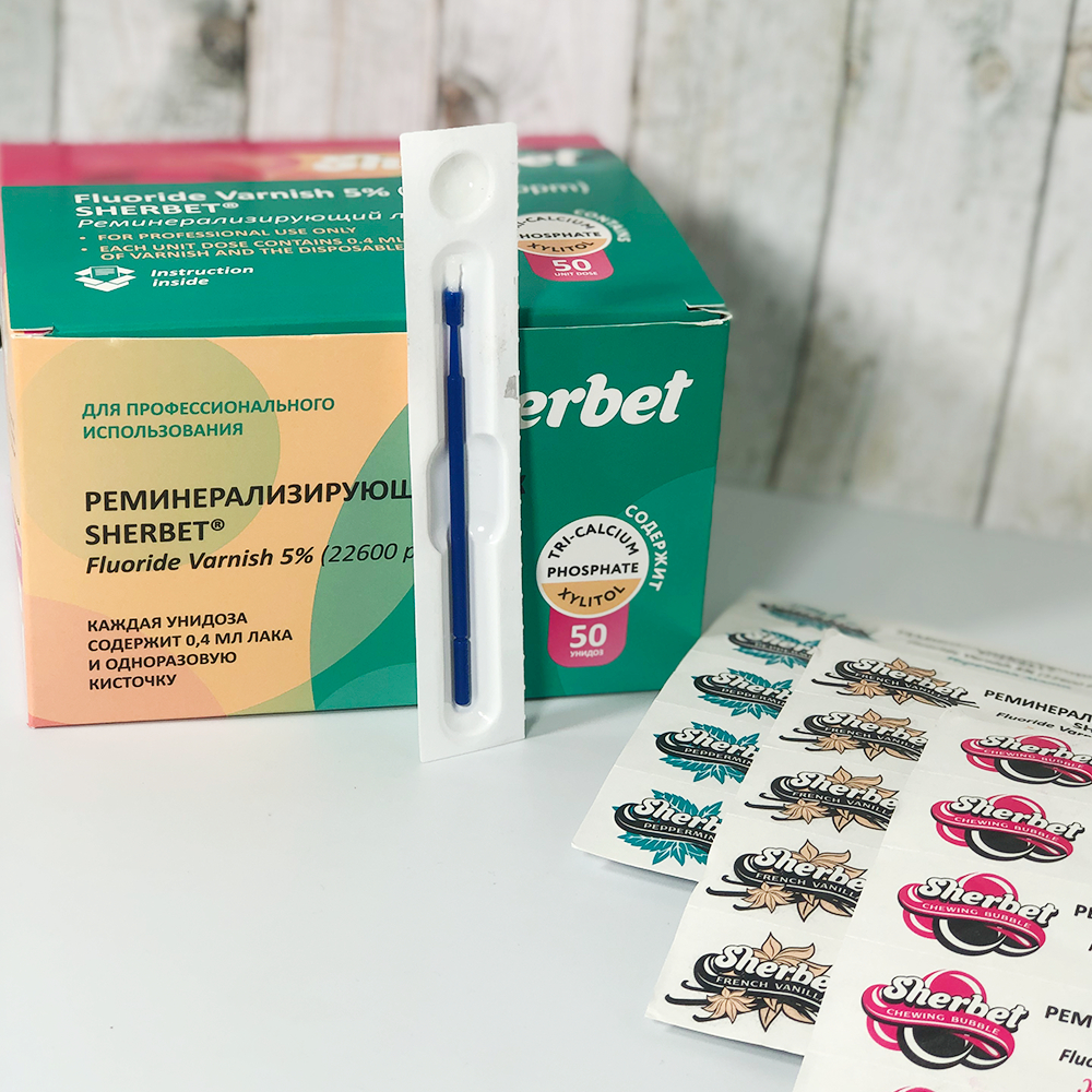 Sherbet Remineralizing Fluoride Varnish 5% 22,600 ppm, French Vanilla Flavor, 50 Unit-Doses